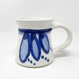 Lakeside Pottery Canada Coffee Cup Mug Hand Painted Stoneware Blue Floral White